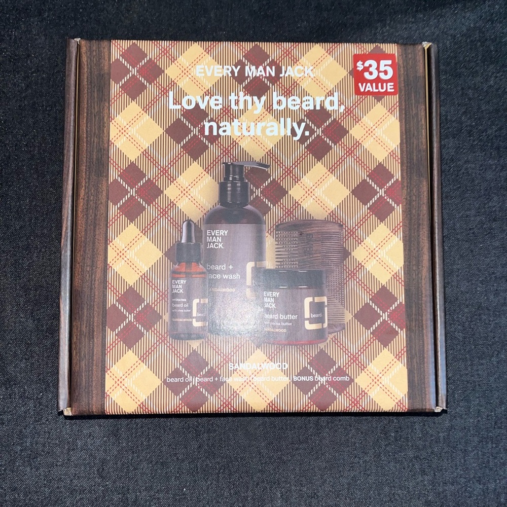 New Every Man Jack Beard Kit Aged Bourbon Oil Face Wash Butter Comb Grooming
